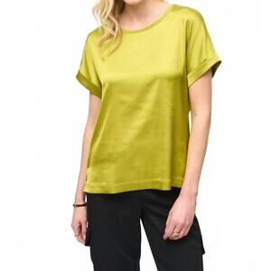 NEW JOSEPH RIBKOFF satin front short sleeve top in wasabi